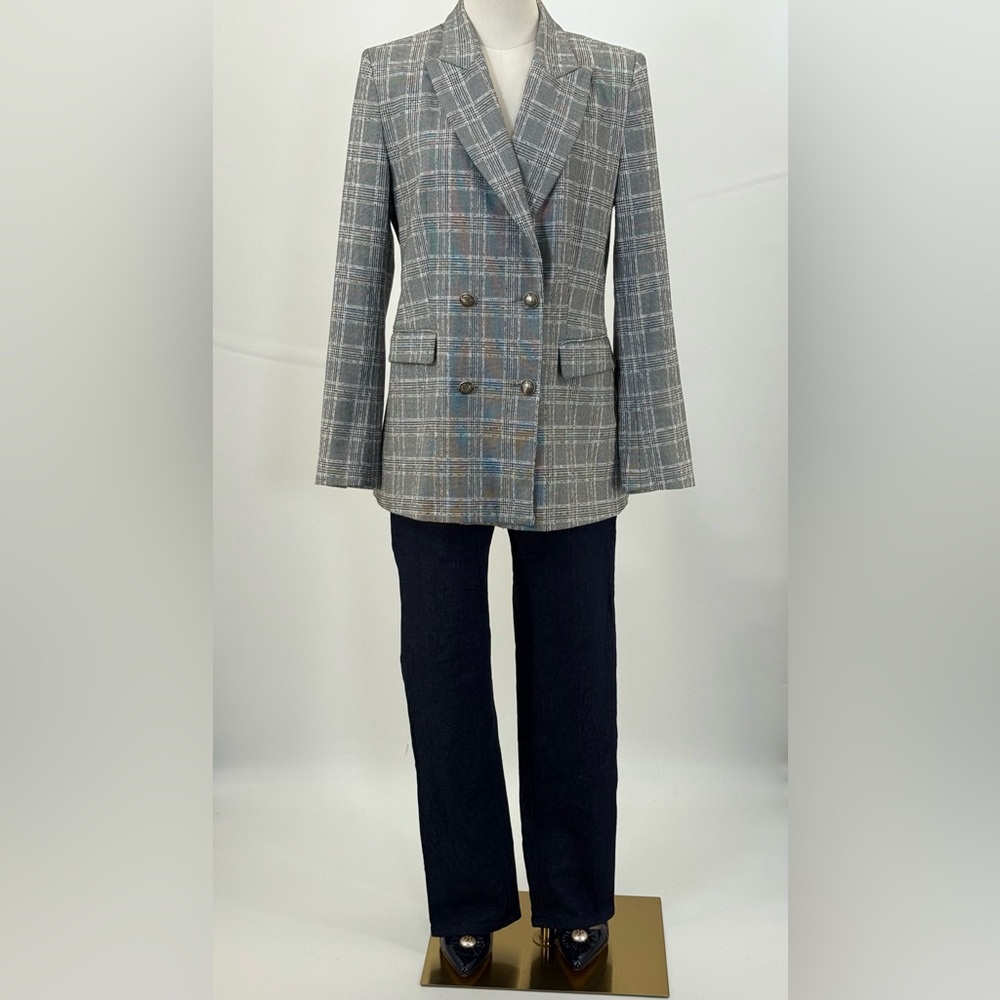 Zara Basic Collection Gray Checkered Micro Plaid … - image 3